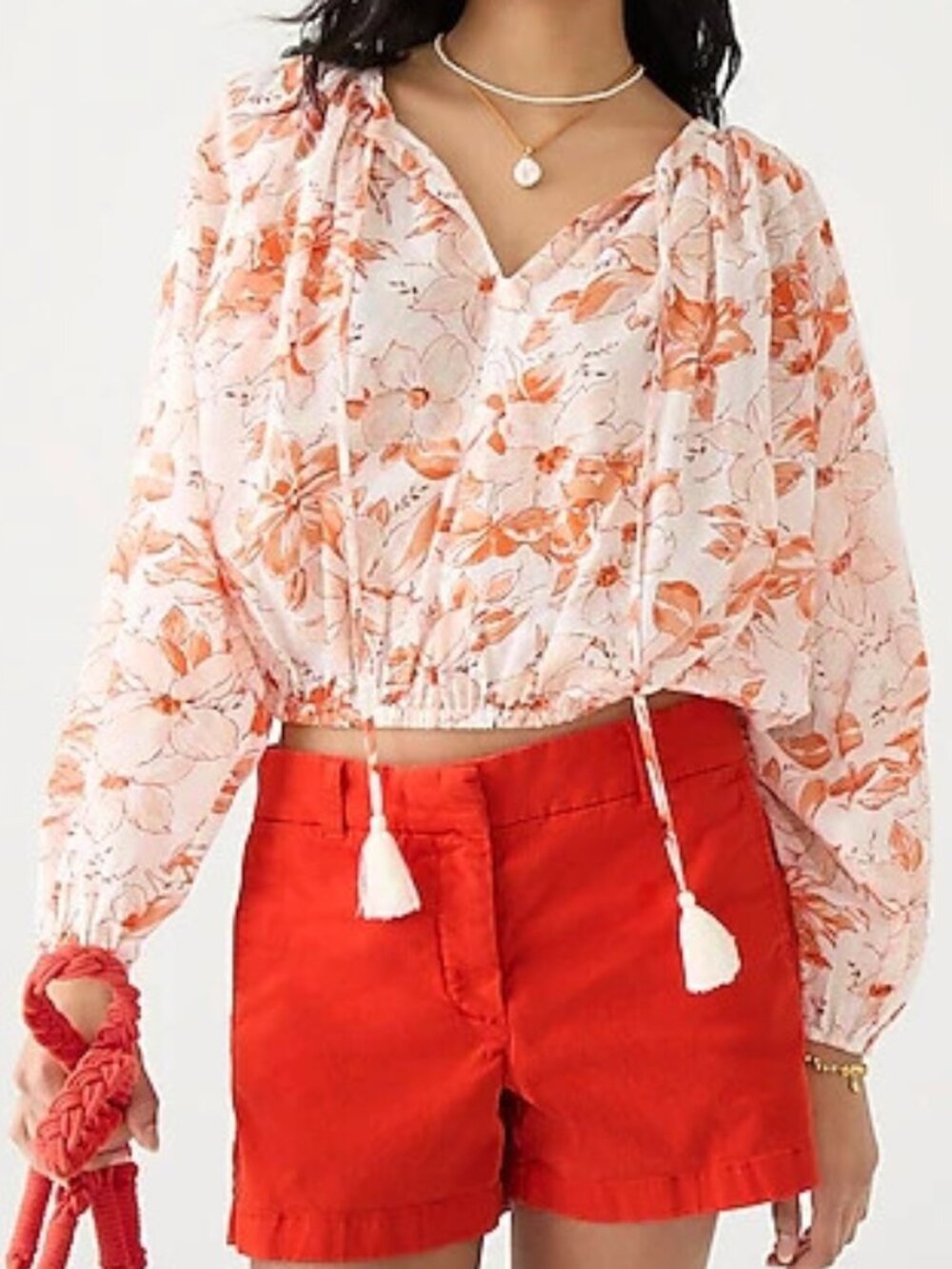J Crew Tassel Tie Cropped Top Breezy Blooms Floral Peasant Shirt sz XS #BJ391